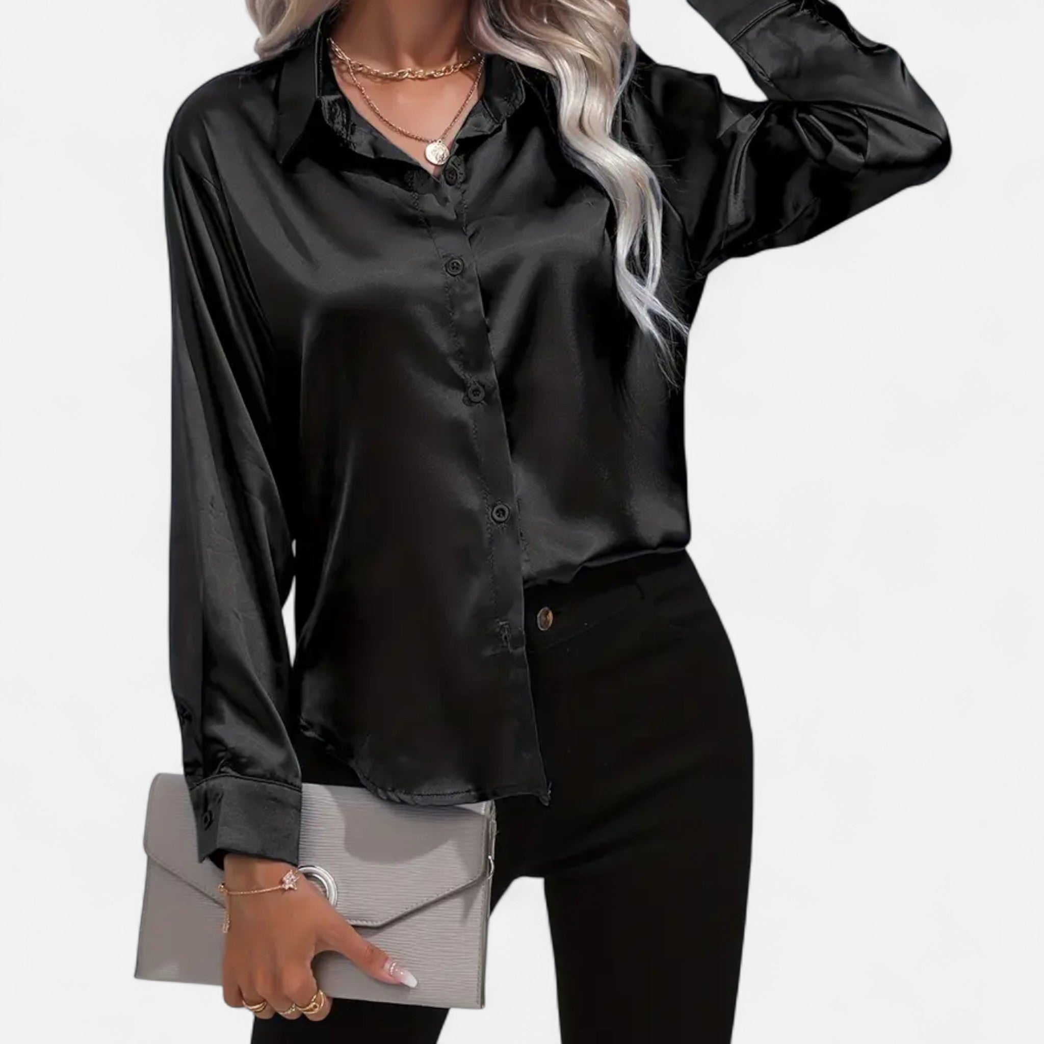 Zeyliah | Women’s Satin Shirt with Notched Collar