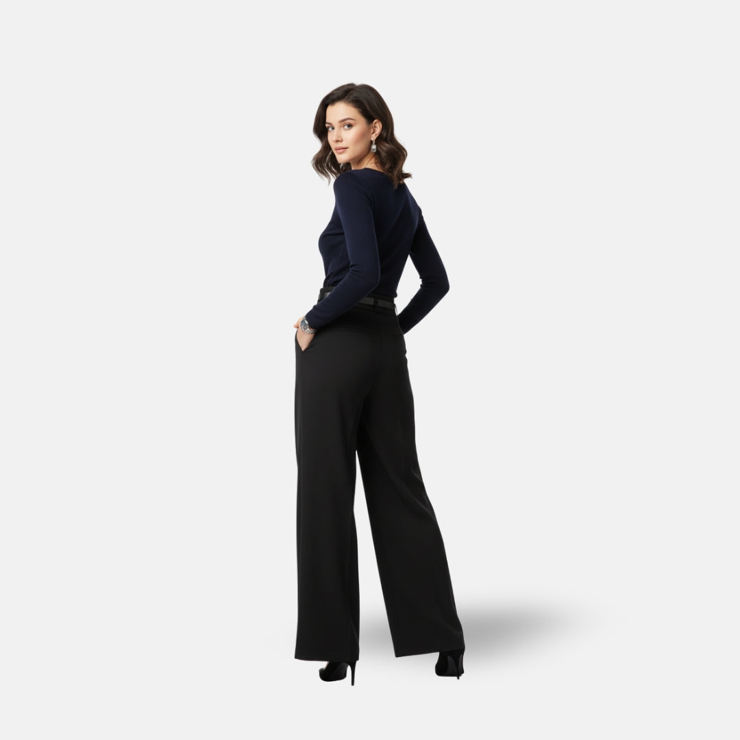 Zeyliah | Women’s Pleated Wide-Leg Trousers with Belted Waist