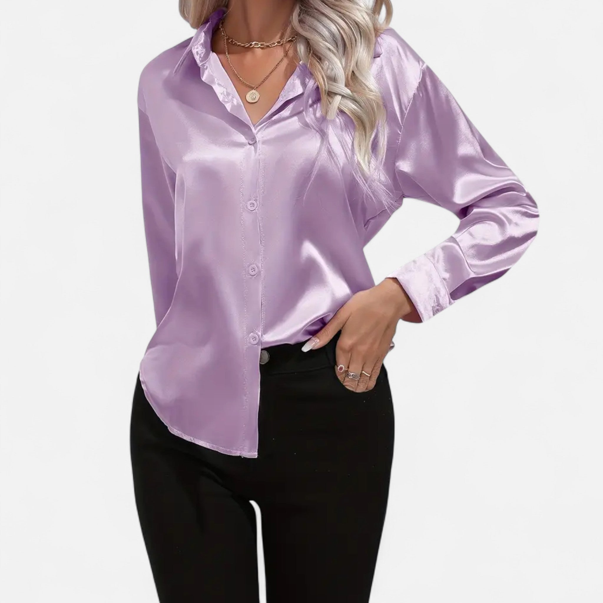 Zeyliah | Women’s Satin Shirt with Notched Collar