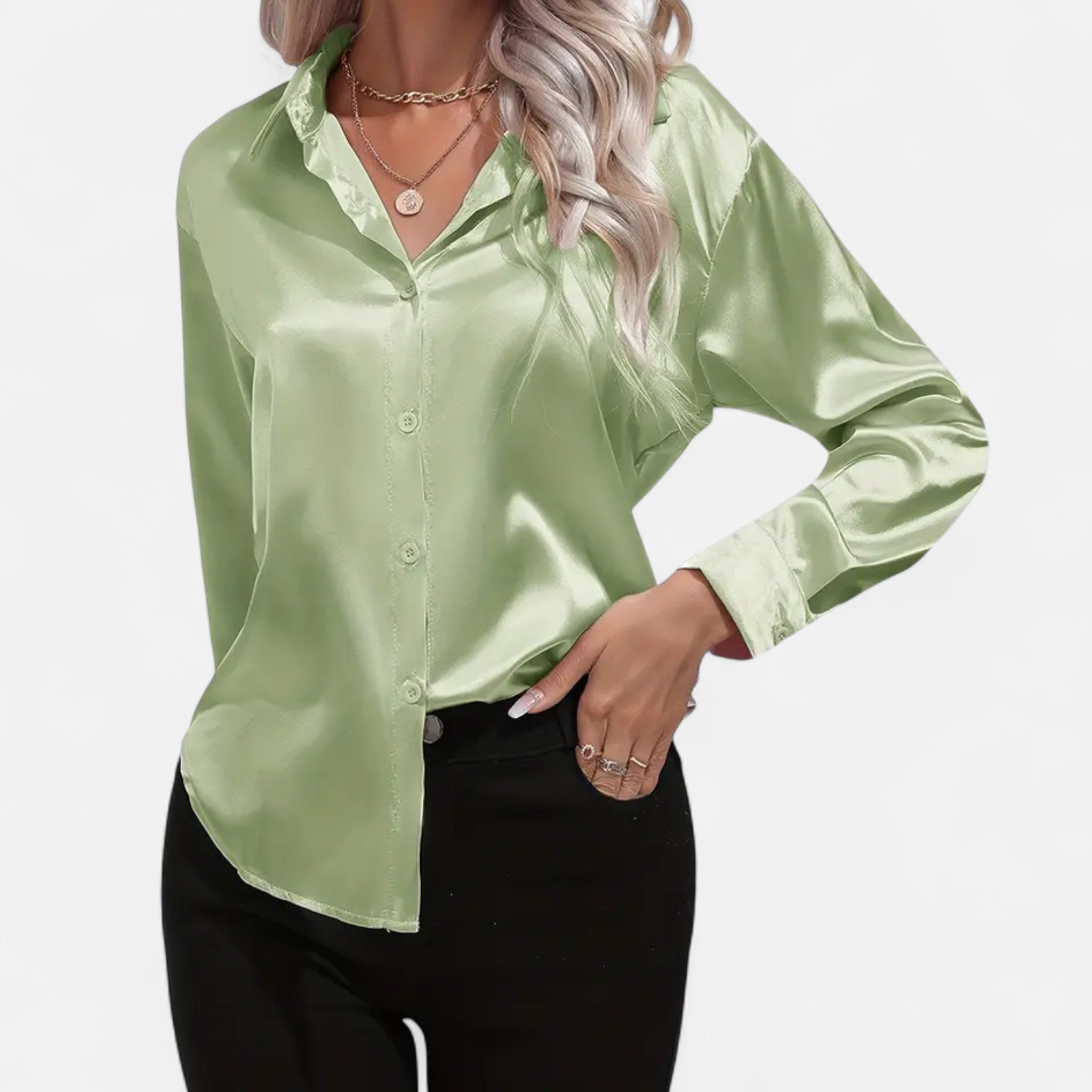 Zeyliah | Women’s Satin Shirt with Notched Collar