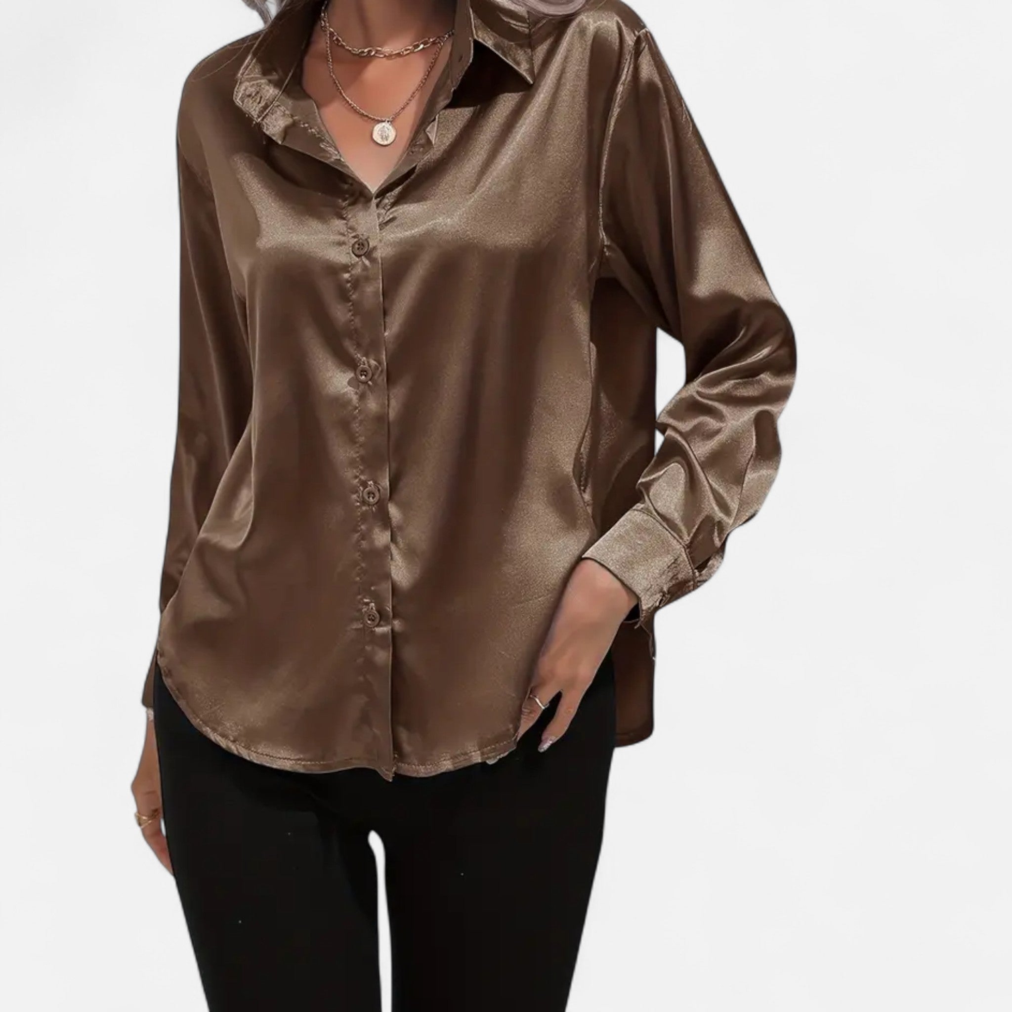 Zeyliah | Women’s Satin Shirt with Notched Collar