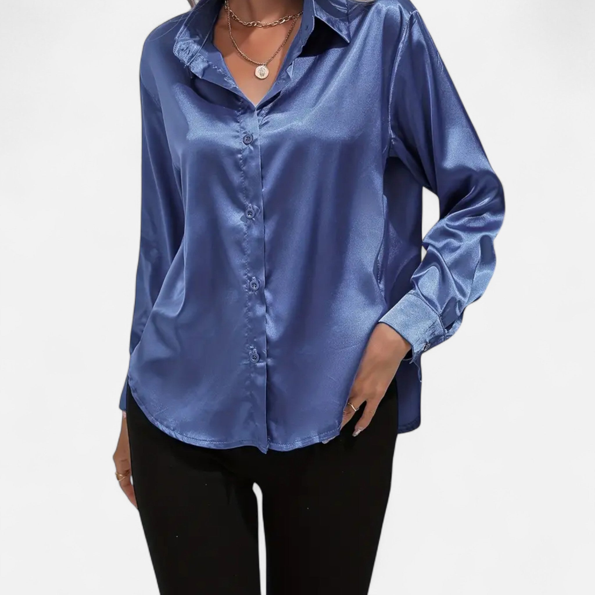 Zeyliah | Women’s Satin Shirt with Notched Collar
