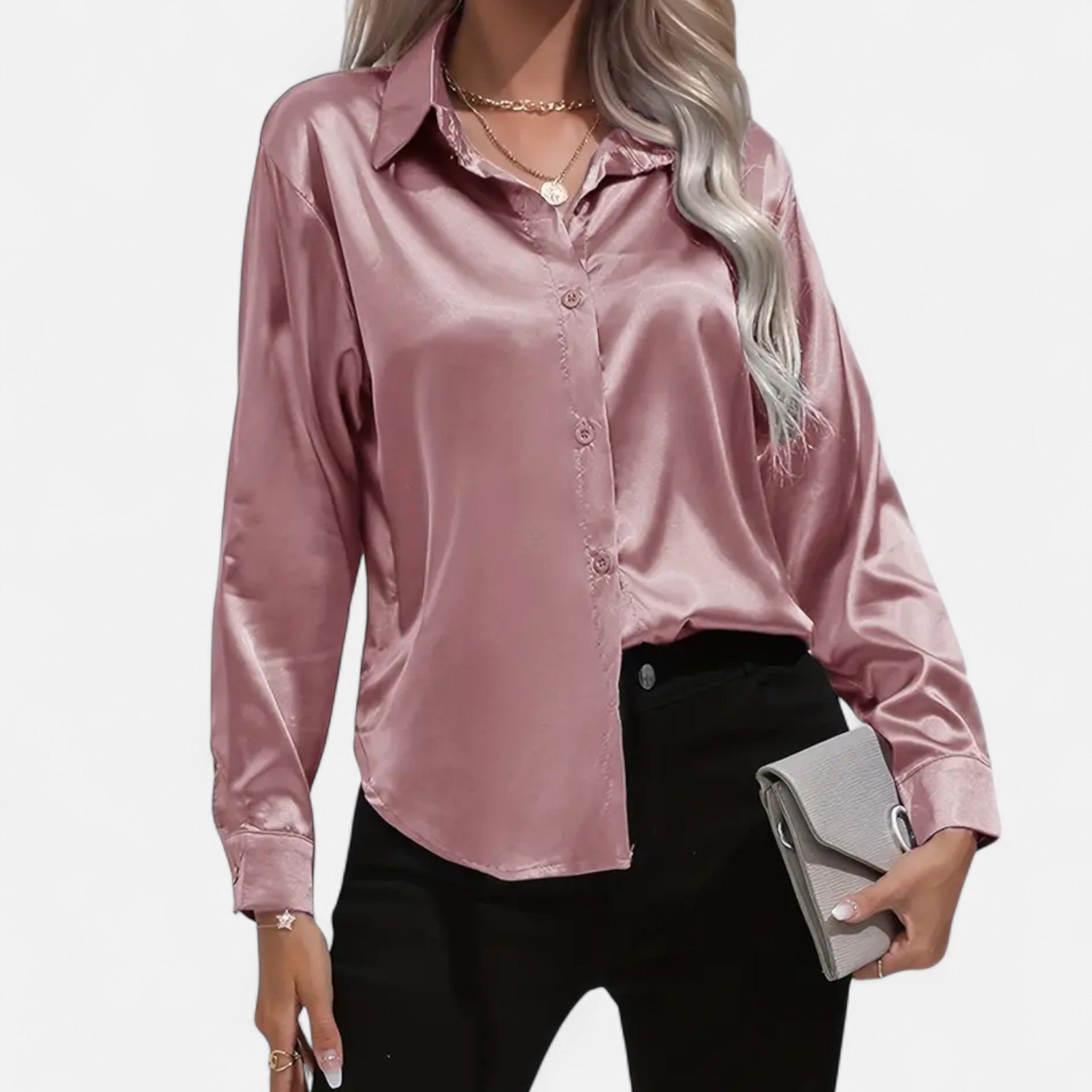 Zeyliah | Women’s Satin Shirt with Notched Collar