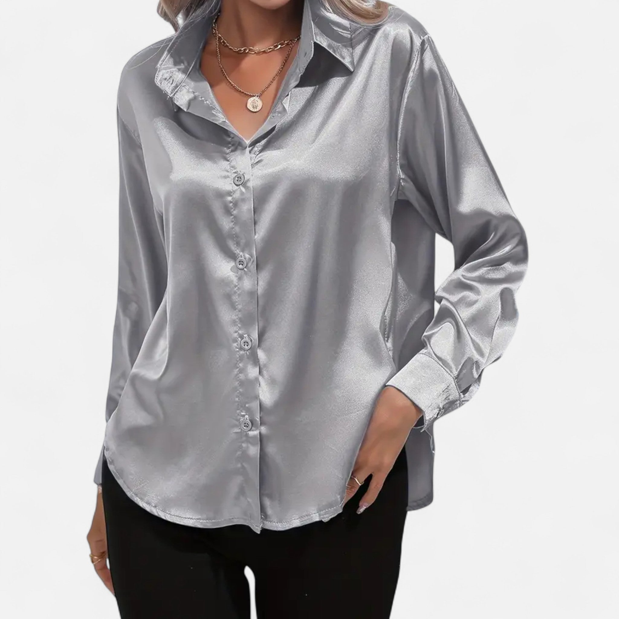 Zeyliah | Women’s Satin Shirt with Notched Collar
