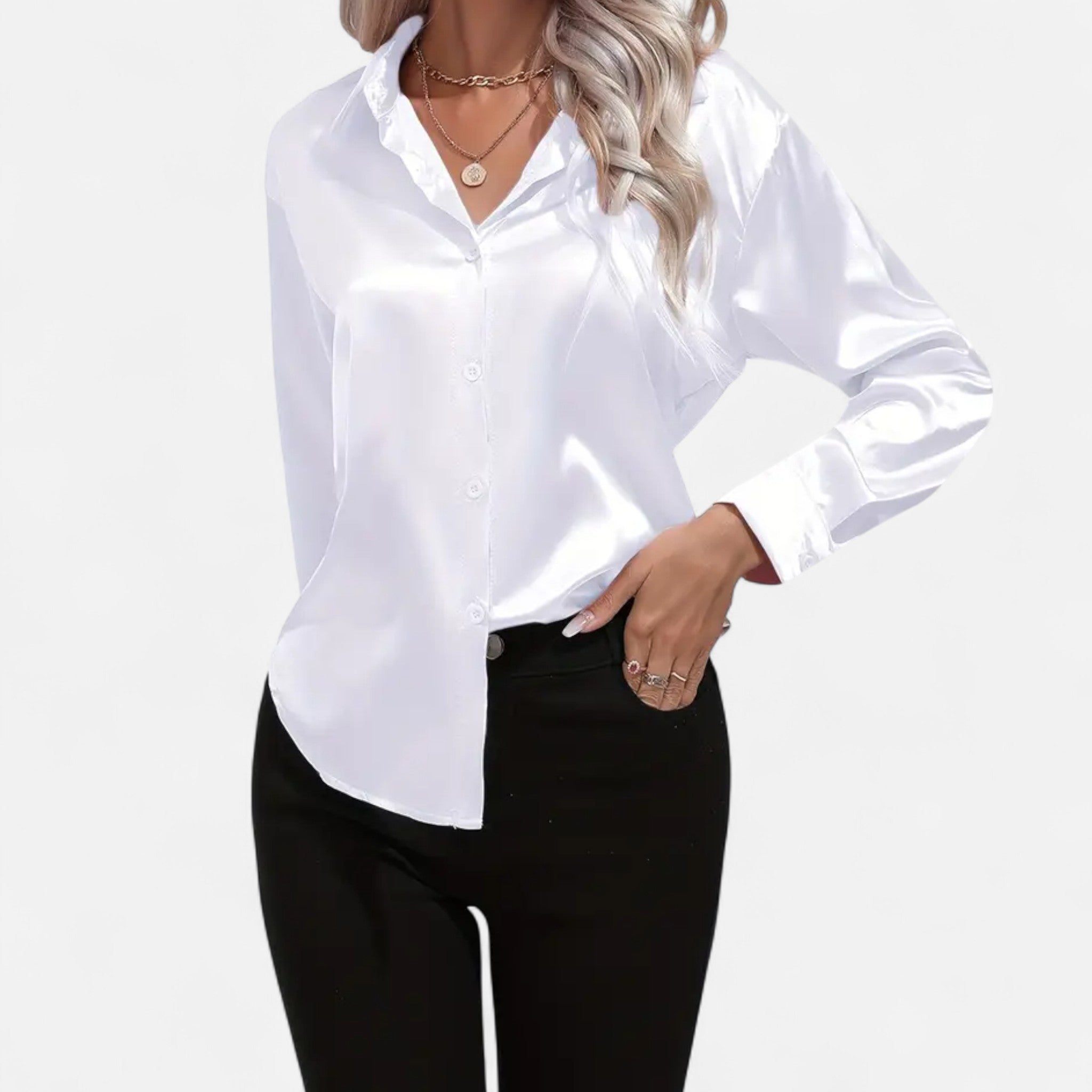 Zeyliah | Women’s Satin Shirt with Notched Collar