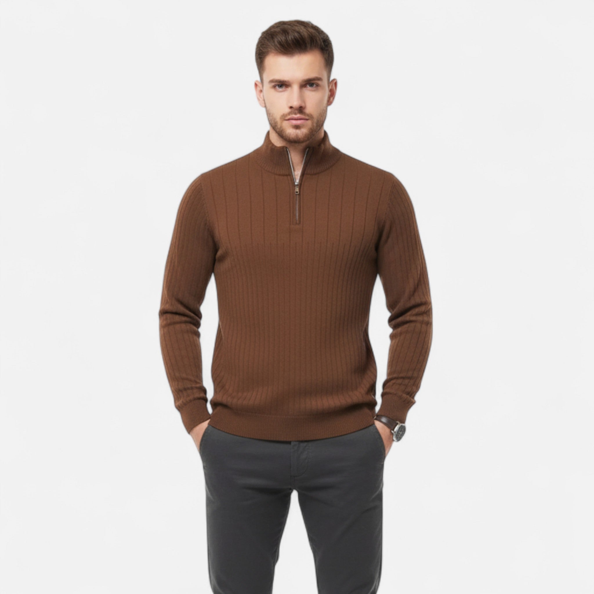 Zeyliah | Men’s Refined Half-Zip Wool Sweater