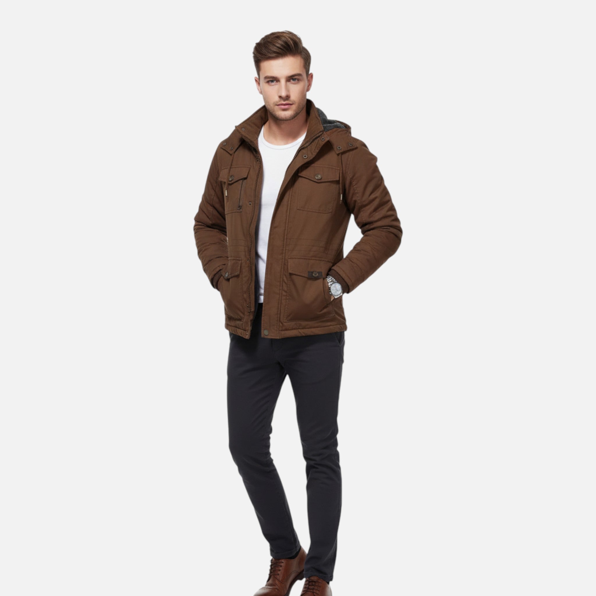 Zeyliah | Men’s Mid-Length Jacket with Detachable Hood