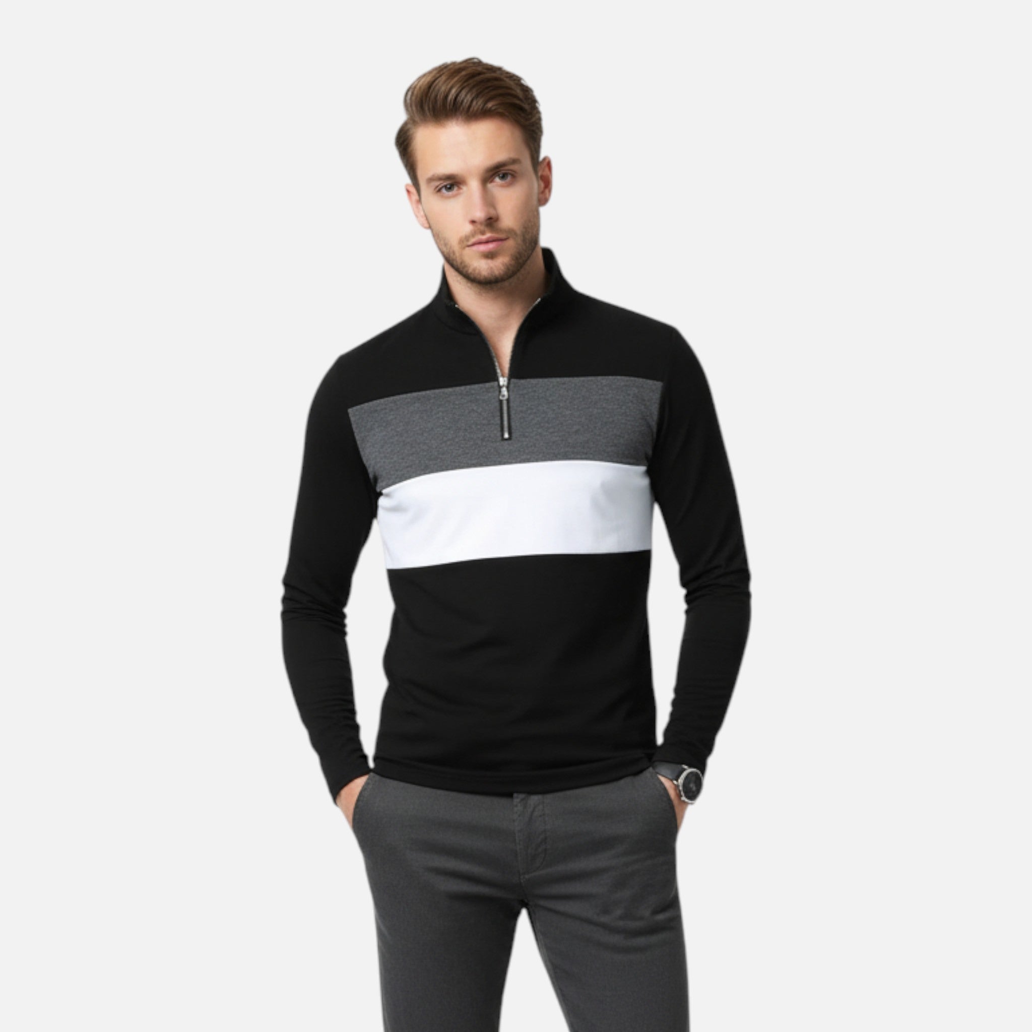 Zeyliah | Men’s Half-Zip Colour Block Shirt