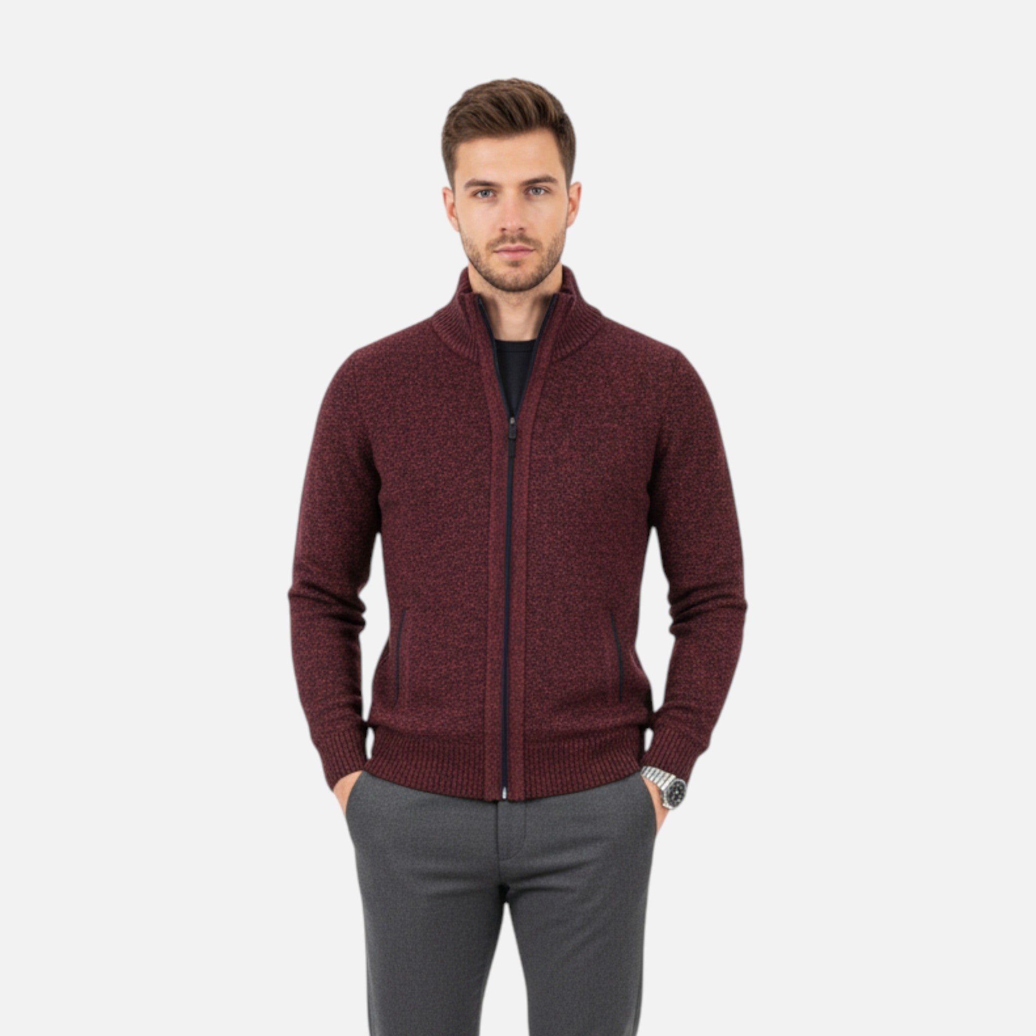 Zeyliah | Men’s Zip-Up Knit Sweater