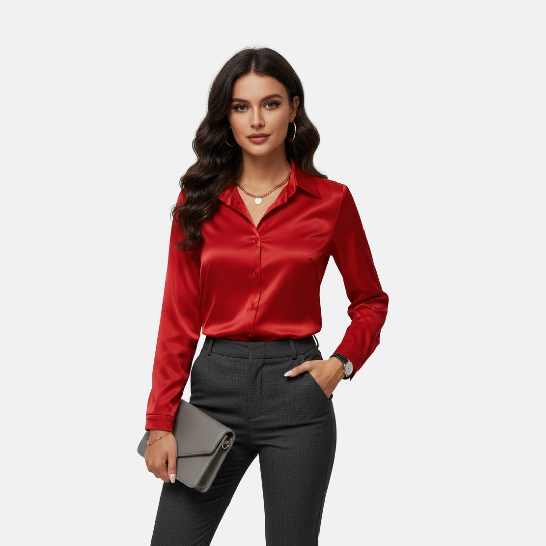 Zeyliah | Women’s Satin Shirt with Notched Collar