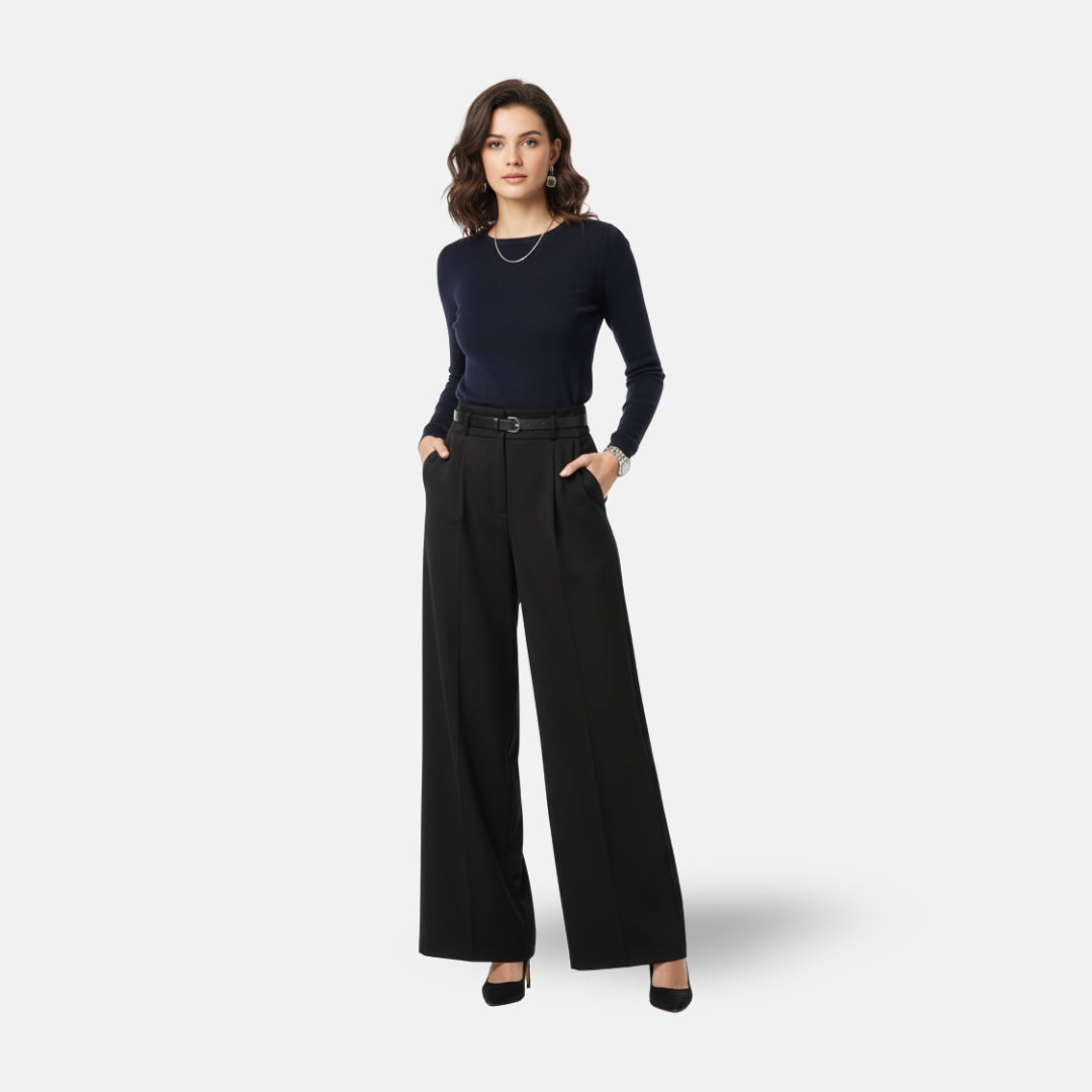 Zeyliah | Women’s Pleated Wide-Leg Trousers with Belted Waist