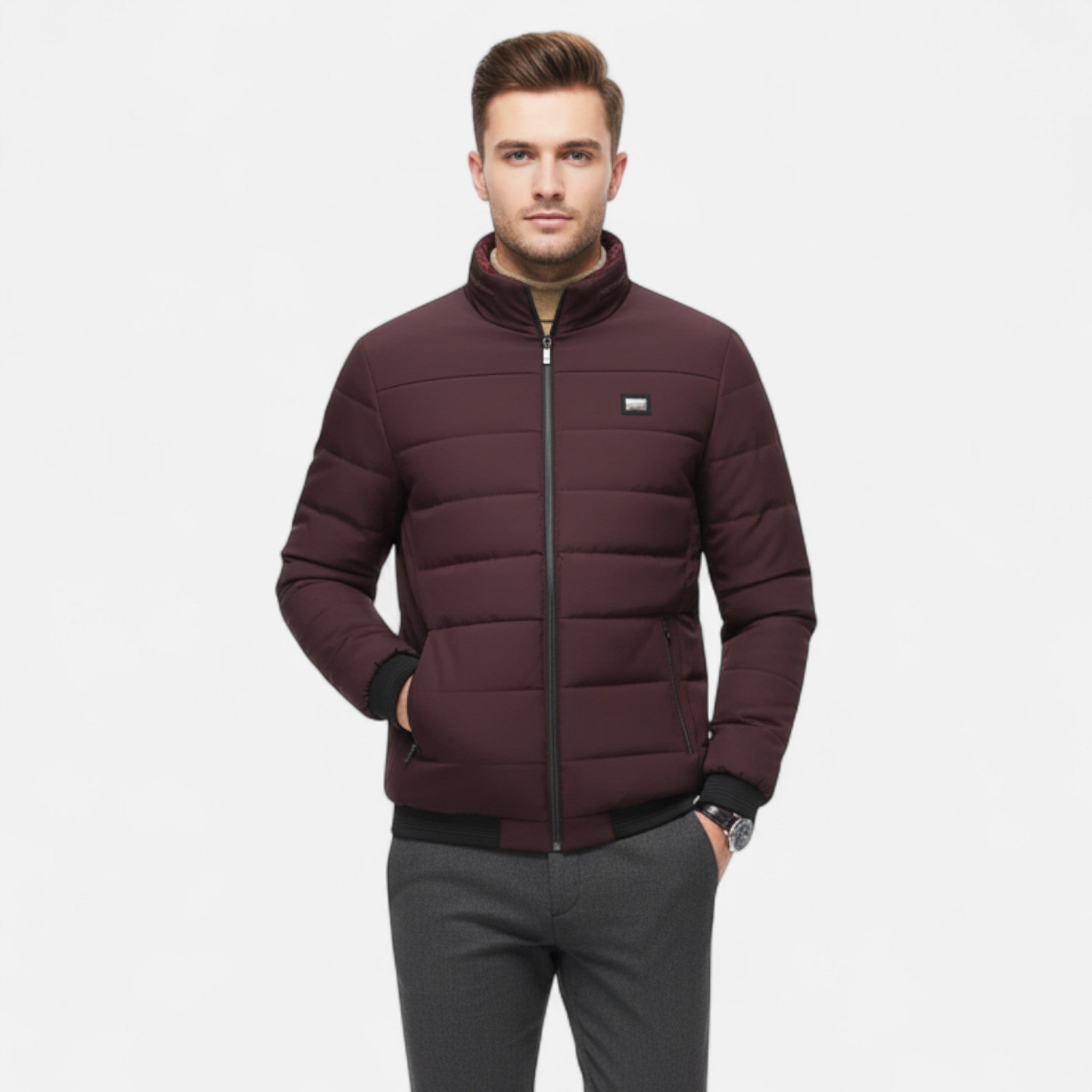 Zeyliah | Men’s Polyester Jacket with Stand Collar